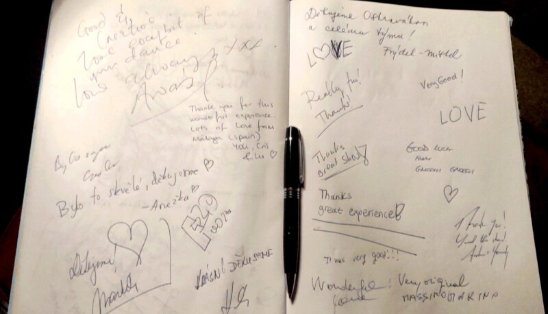 Black light theatre guestbook